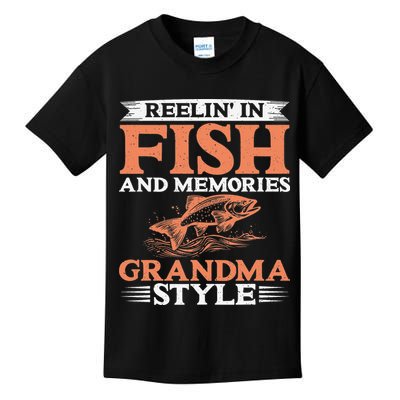 Reelin In Fish And Memories Grandma Style Grandma Fishing Kids T-Shirt
