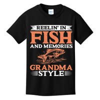 Reelin In Fish And Memories Grandma Style Grandma Fishing Kids T-Shirt