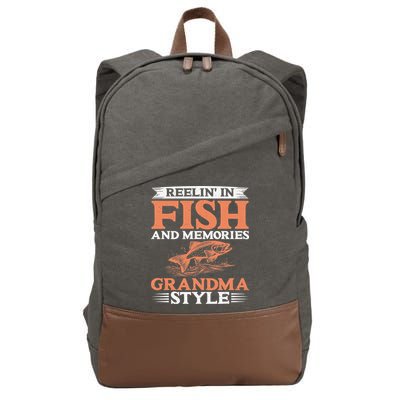 Reelin In Fish And Memories Grandma Style Grandma Fishing Cotton Canvas Backpack