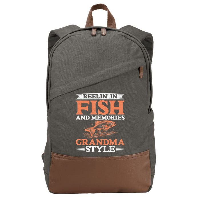 Reelin In Fish And Memories Grandma Style Grandma Fishing Cotton Canvas Backpack