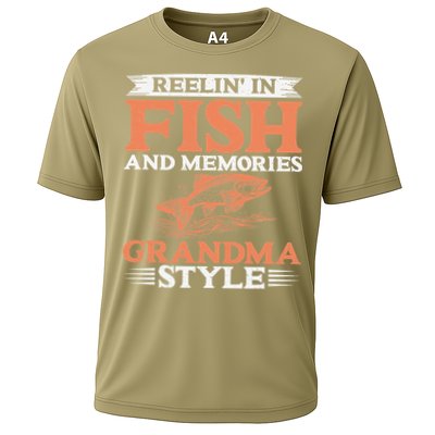 Reelin In Fish And Memories Grandma Style Grandma Fishing Cooling Performance Crew T-Shirt