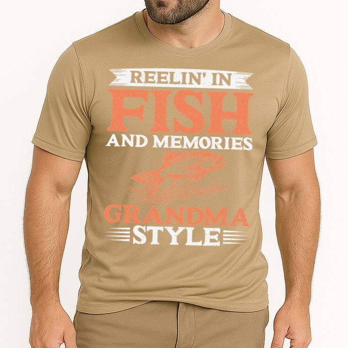 Reelin In Fish And Memories Grandma Style Grandma Fishing Cooling Performance Crew T-Shirt