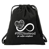 #Red Instead For Autism Acceptance Drawstring Bag