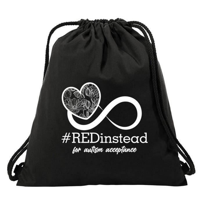 #Red Instead For Autism Acceptance Drawstring Bag