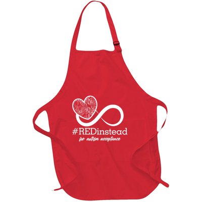 #Red Instead For Autism Acceptance Full-Length Apron With Pockets