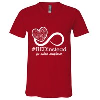 #Red Instead For Autism Acceptance V-Neck T-Shirt