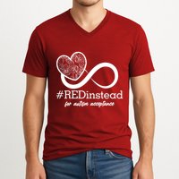 #Red Instead For Autism Acceptance V-Neck T-Shirt