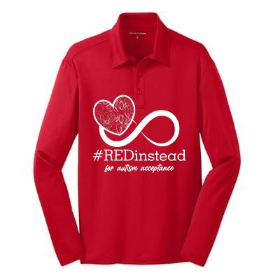 #Red Instead For Autism Acceptance Silk Touch Performance Long Sleeve Polo