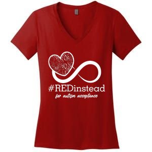 #Red Instead For Autism Acceptance Women's V-Neck T-Shirt