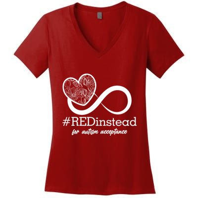 #Red Instead For Autism Acceptance Women's V-Neck T-Shirt