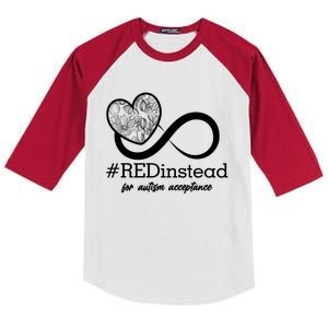 #Red Instead For Autism Acceptance Kids Colorblock Raglan Jersey