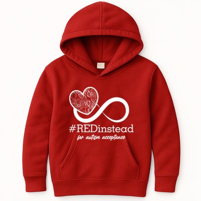 #Red Instead For Autism Acceptance Kids Hoodie
