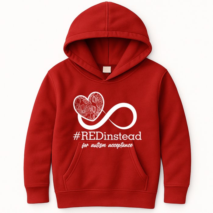 #Red Instead For Autism Acceptance Kids Hoodie