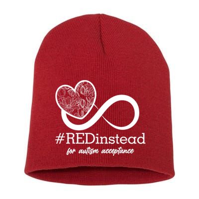 #Red Instead For Autism Acceptance Short Acrylic Beanie
