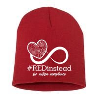 #Red Instead For Autism Acceptance Short Acrylic Beanie