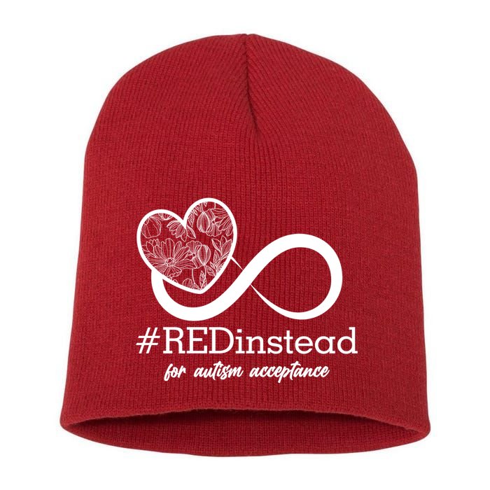 #Red Instead For Autism Acceptance Short Acrylic Beanie