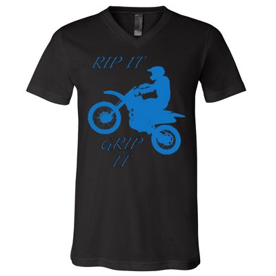 Rip It Grip It Motorcycle Dirt Bike Racing V-Neck T-Shirt