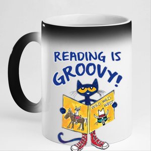 Reading Is Groovy Librarian Read Books Funny Cat Reading Lover 11oz Black Color Changing Mug