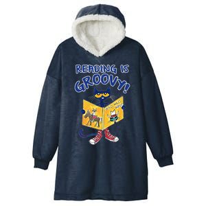 Reading Is Groovy Librarian Read Books Funny Cat Reading Lover Hooded Wearable Blanket