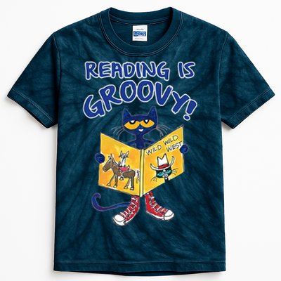 Reading Is Groovy Librarian Read Books Funny Cat Reading Lover Kids Tie-Dye T-Shirt