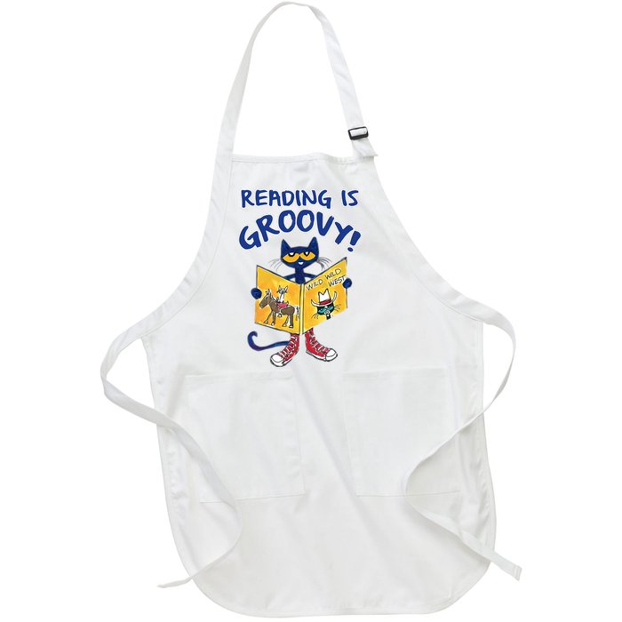 Reading Is Groovy Librarian Read Books Funny Cat Reading Lover Full-Length Apron With Pockets