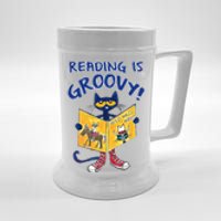 Reading Is Groovy Librarian Read Books Funny Cat Reading Lover Beer Stein