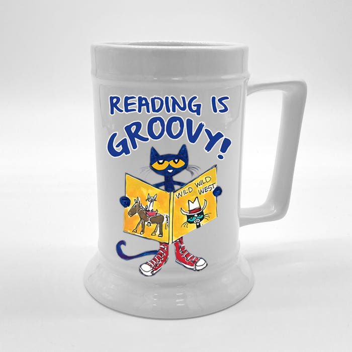 Reading Is Groovy Librarian Read Books Funny Cat Reading Lover Beer Stein