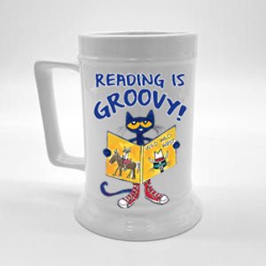 Reading Is Groovy Librarian Read Books Funny Cat Reading Lover Beer Stein