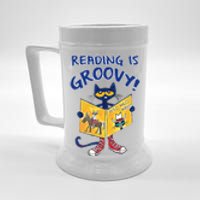 Reading Is Groovy Librarian Read Books Funny Cat Reading Lover Beer Stein