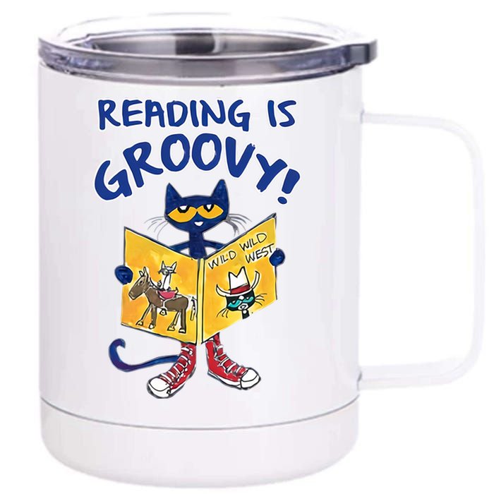 Reading Is Groovy Librarian Read Books Funny Cat Reading Lover 12 oz Stainless Steel Tumbler Cup