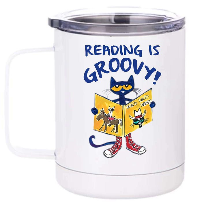 Reading Is Groovy Librarian Read Books Funny Cat Reading Lover 12 oz Stainless Steel Tumbler Cup