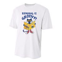 Reading Is Groovy Librarian Read Books Funny Cat Reading Lover Youth Performance Sprint T-Shirt