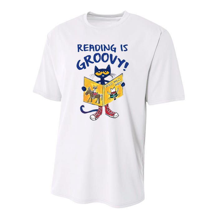 Reading Is Groovy Librarian Read Books Funny Cat Reading Lover Youth Performance Sprint T-Shirt