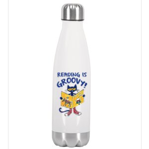 Reading Is Groovy Librarian Read Books Funny Cat Reading Lover Stainless Steel Insulated Water Bottle