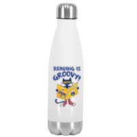 Reading Is Groovy Librarian Read Books Funny Cat Reading Lover Stainless Steel Insulated Water Bottle