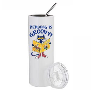 Reading Is Groovy Librarian Read Books Funny Cat Reading Lover Stainless Steel Tumbler