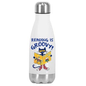 Reading Is Groovy Librarian Read Books Funny Cat Reading Lover Stainless Steel Insulated Water Bottle