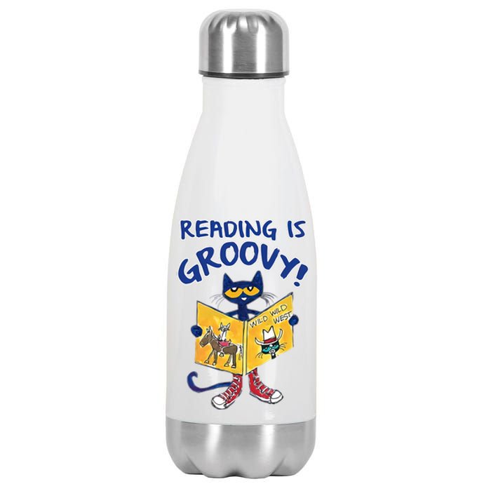 Reading Is Groovy Librarian Read Books Funny Cat Reading Lover Stainless Steel Insulated Water Bottle