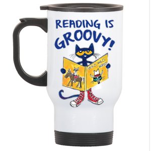 Reading Is Groovy Librarian Read Books Funny Cat Reading Lover Stainless Steel Travel Mug