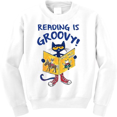 Reading Is Groovy Librarian Read Books Funny Cat Reading Lover Kids Sweatshirt