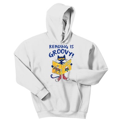 Reading Is Groovy Librarian Read Books Funny Cat Reading Lover Kids Hoodie