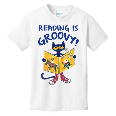 Reading Is Groovy Librarian Read Books Funny Cat Reading Lover Kids T-Shirt