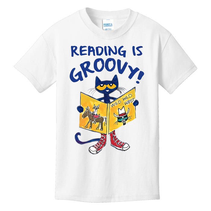 Reading Is Groovy Librarian Read Books Funny Cat Reading Lover Kids T-Shirt