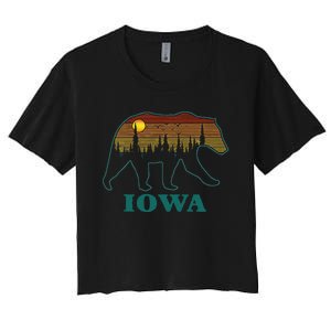 Retro Iowa Grizzly Bear Nature Camping Mountain Hiking Women's Crop Top Tee