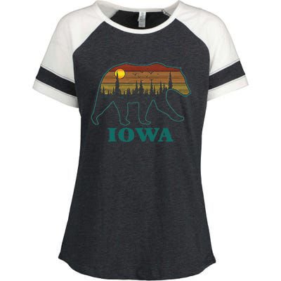 Retro Iowa Grizzly Bear Nature Camping Mountain Hiking Enza Ladies Jersey Colorblock Tee