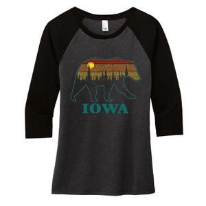 Retro Iowa Grizzly Bear Nature Camping Mountain Hiking Women's Tri-Blend 3/4-Sleeve Raglan Shirt