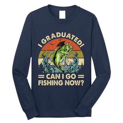 Retro I Graduated Can I Go Fishing Now Cute Graduation Long Sleeve Shirt