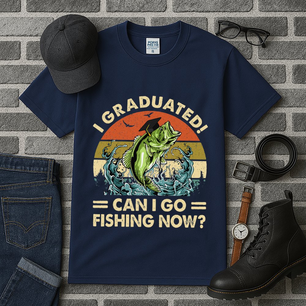 Retro I Graduated Can I Go Fishing Now Cute Graduation Tall T-Shirt