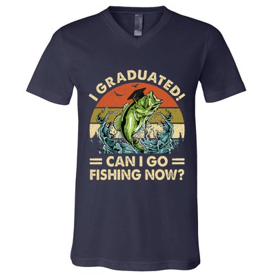 Retro I Graduated Can I Go Fishing Now Cute Graduation V-Neck T-Shirt