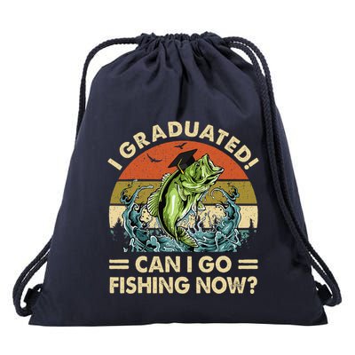 Retro I Graduated Can I Go Fishing Now Cute Graduation Drawstring Bag